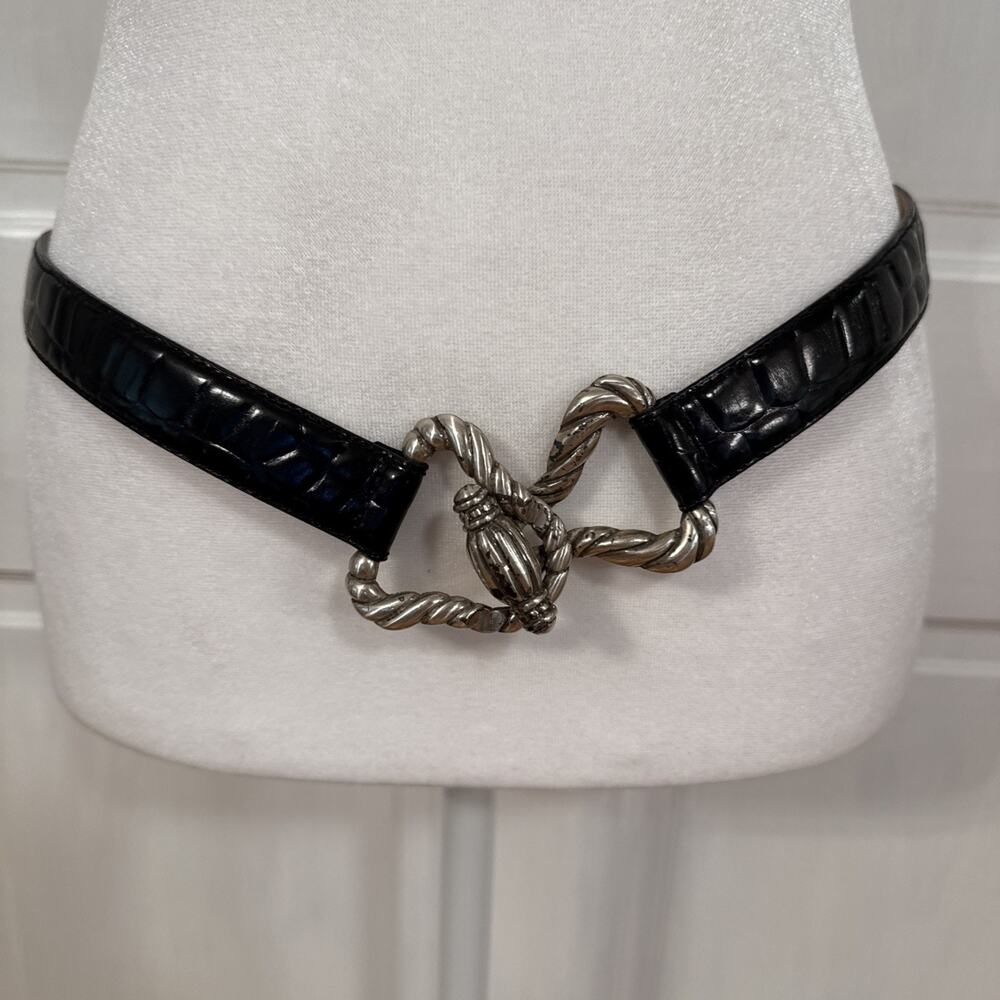 Women’s black, Rochester croc-embossed leather belt Rope Detail Buckle Size M